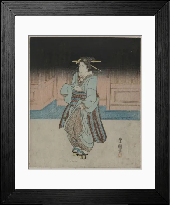 Framed Print : A geisha on an evening stroll in Fukagawa Framed Print : A geisha on an evening stroll in Fukagawa