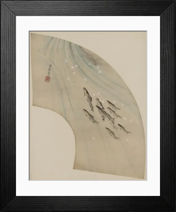 Framed Print : Fan-shaped drawing of fish swimming upstream Framed Print : Fan-shaped drawing of fish swimming upstream