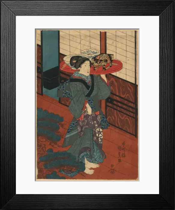 Framed Print : A waitress carrying a tray of food Framed Print : A waitress carrying a tray of food