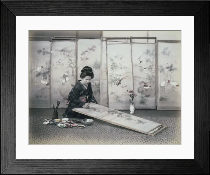 Framed Print : Japanese woman painting screen Framed Print : Japanese woman painting screen