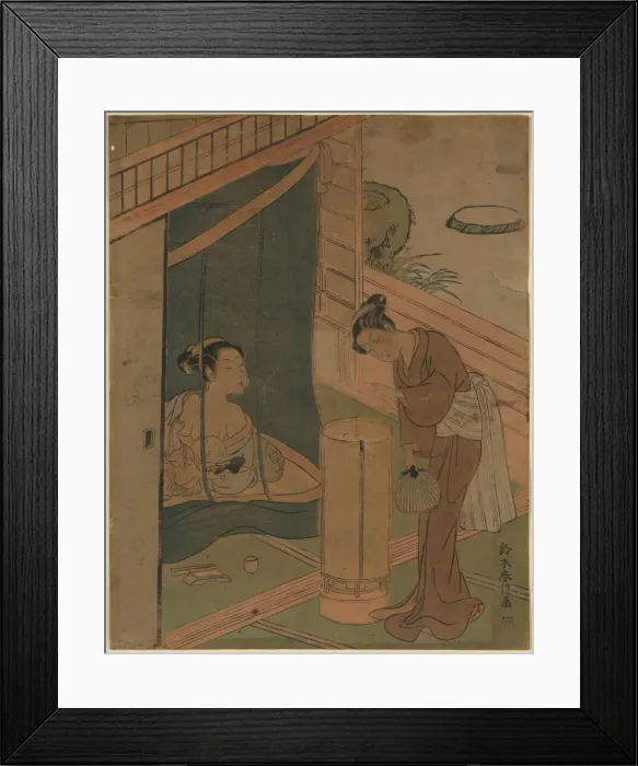 Framed Print : Mother and child behind mosquito netting Framed Print : Mother and child behind mosquito netting