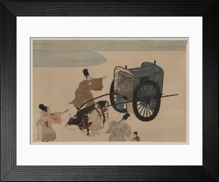 Framed Print : Three men, possibly court officials, and two girls with a tw Framed Print : Three men, possibly court officials, and two girls with a tw