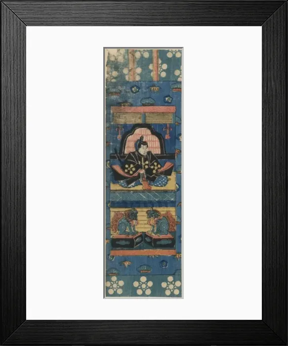 Framed Print : Printed miniature scroll painting of Tenjin turned to the ri Framed Print : Printed miniature scroll painting of Tenjin turned to the ri
