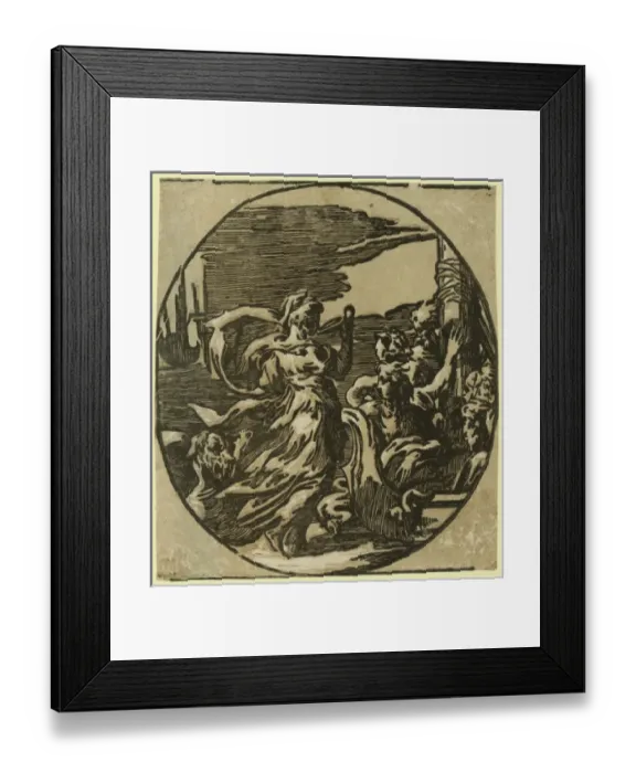 Framed Print : Circe. Print showing Circe, standing on the water, with dragon-like serpents, drinking Framed Print : Circe. Print showing Circe, standing on the water, with dragon-like serpents, drinking