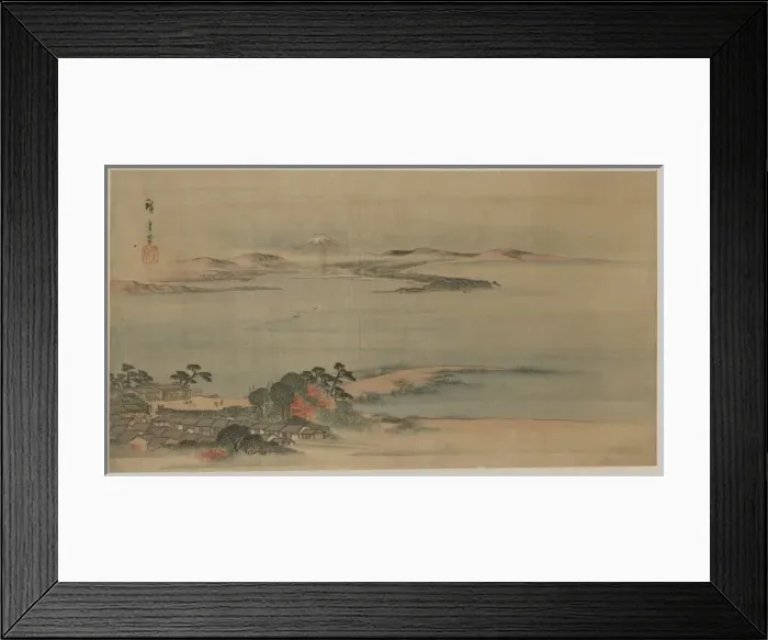 Framed Print : Fukeiga. Painting shows a bird s-eye view of the coastline at Arai on the Framed Print : Fukeiga. Painting shows a bird s-eye view of the coastline at Arai on the