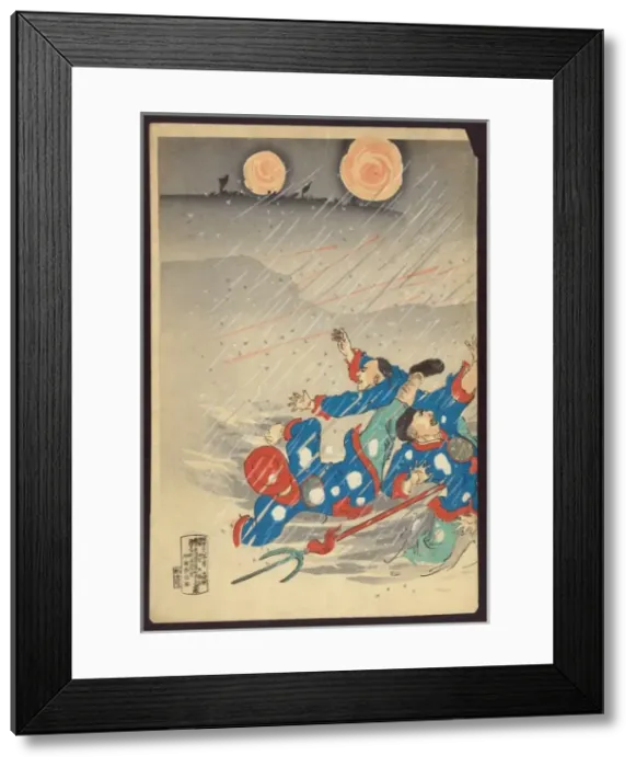 Framed Print : Attack in a snowstorm on the 100 Shaku Cliff in Weihaiwei Ba Framed Print : Attack in a snowstorm on the 100 Shaku Cliff in Weihaiwei Ba