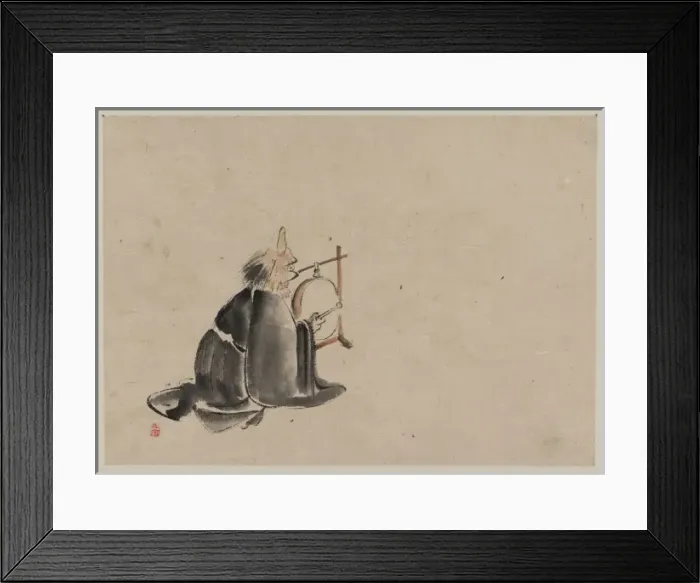 Framed Print : A monk wearing a mask(?) with a horn, sitting on the ground Framed Print : A monk wearing a mask(?) with a horn, sitting on the ground
