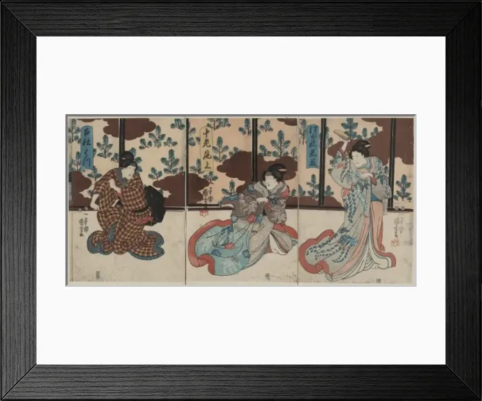 Framed Print : Three actors in the roles of Tsubo no Iwafuji, Churo Onoe, a Framed Print : Three actors in the roles of Tsubo no Iwafuji, Churo Onoe, a