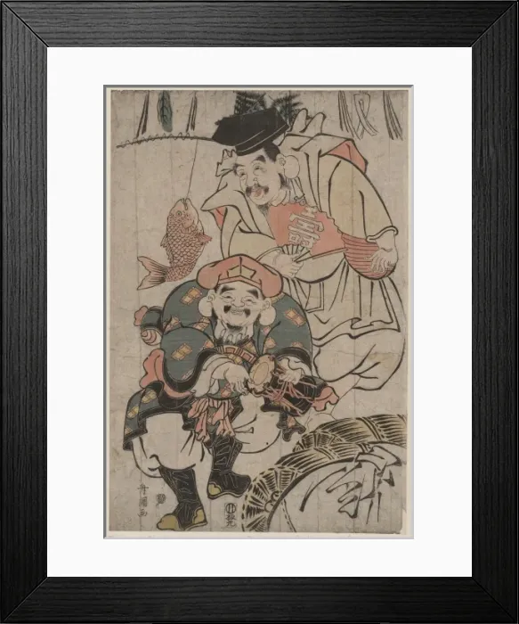 Framed Print : Ebisu and Daikaku celebrating Framed Print : Ebisu and Daikaku celebrating