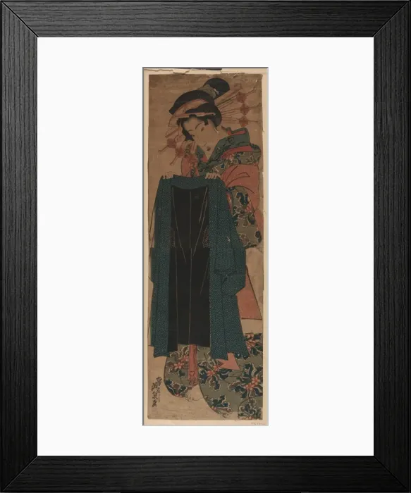 Framed Print : Courtesan holding a customers coat Framed Print : Courtesan holding a customers coat