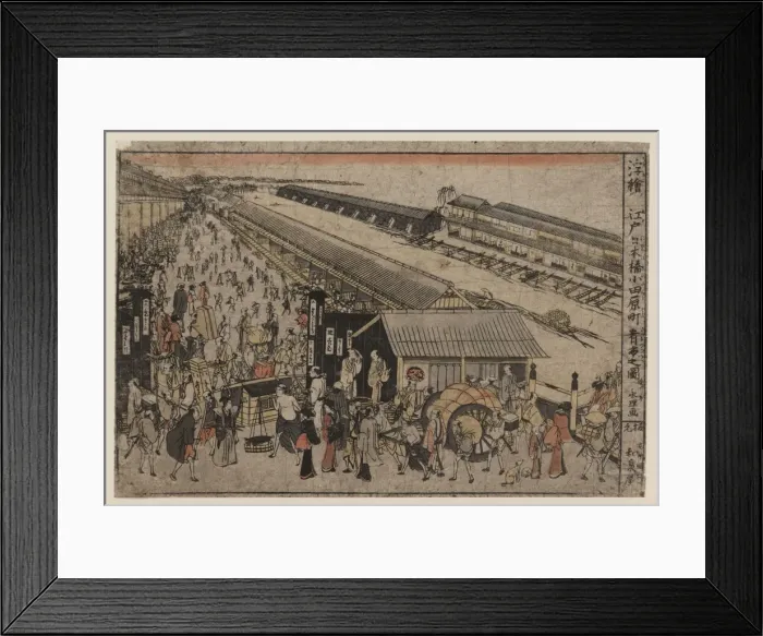 Framed Print : Perspective print of the market on Odawaracho at Nihonbashi Framed Print : Perspective print of the market on Odawaracho at Nihonbashi