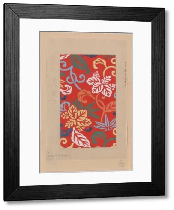 Framed Print : Nishike brocade with paulownia arabesque, with red backgroun Framed Print : Nishike brocade with paulownia arabesque, with red backgroun