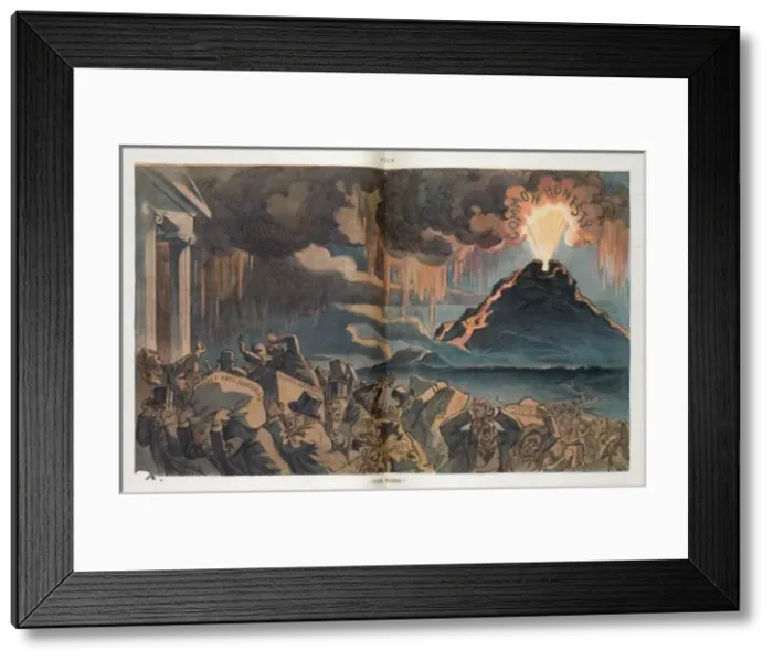 Framed Print : The panic. Illustration shows a crowd of capitalists on Wall Street fleeing Framed Print : The panic. Illustration shows a crowd of capitalists on Wall Street fleeing