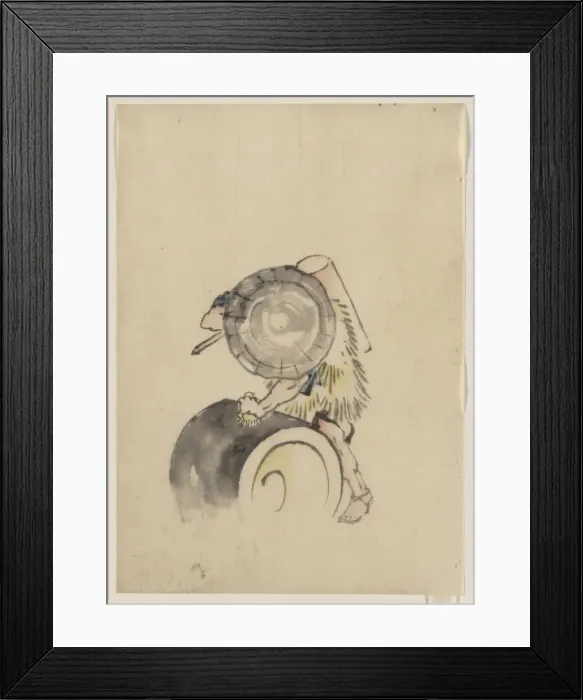 Framed Print : A man, wearing a large conical hat and a straw or feather ga Framed Print : A man, wearing a large conical hat and a straw or feather ga