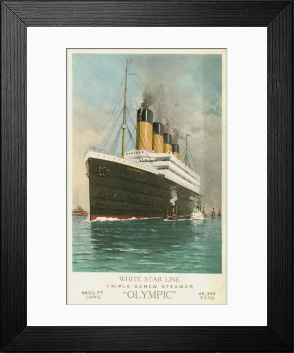 Framed Print : White Star Line, triple screw steamer Olympic, 882 1 / 2 ft. l Framed Print : White Star Line, triple screw steamer Olympic, 882 1 / 2 ft. l