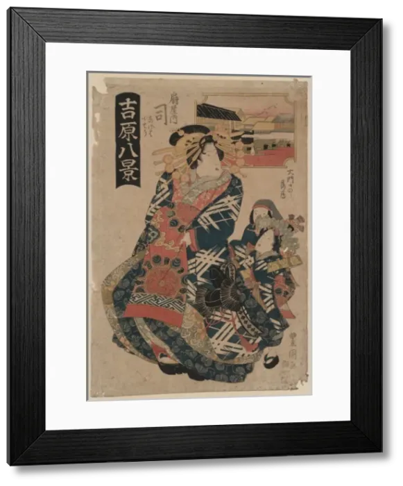 Framed Print : Descending geese at omon Gate, the courtesan Tsukasa of ogi- Framed Print : Descending geese at omon Gate, the courtesan Tsukasa of ogi-