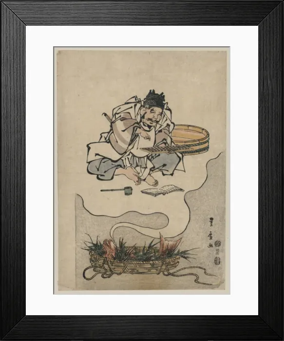 Framed Print : The red snappers dream: Ebisu using an abacus Framed Print : The red snappers dream: Ebisu using an abacus