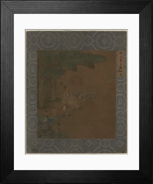 Framed Print : A Chinese sage sitting on a bench beneath banana trees, with Framed Print : A Chinese sage sitting on a bench beneath banana trees, with