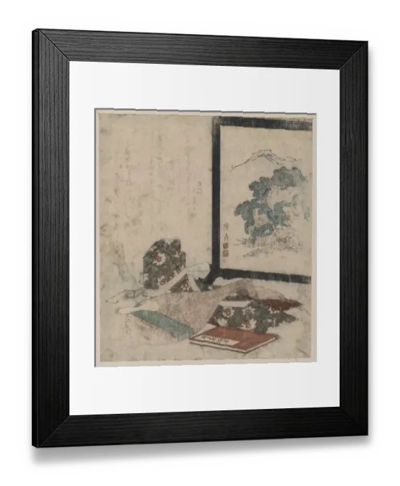 Framed Print : Tale of the heike and a lute next to a standing screen Framed Print : Tale of the heike and a lute next to a standing screen