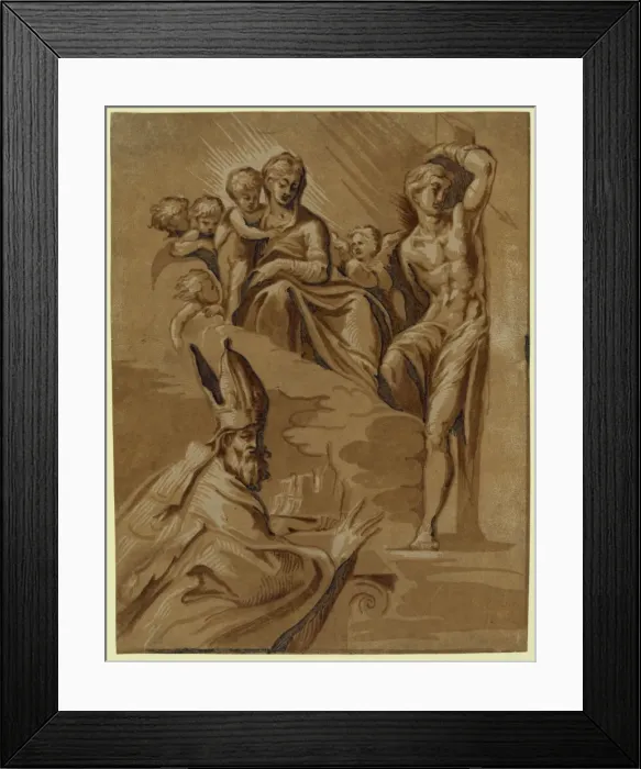 Framed Print : The Virgin, St. Sebastian and a holy bishop Framed Print : The Virgin, St. Sebastian and a holy bishop