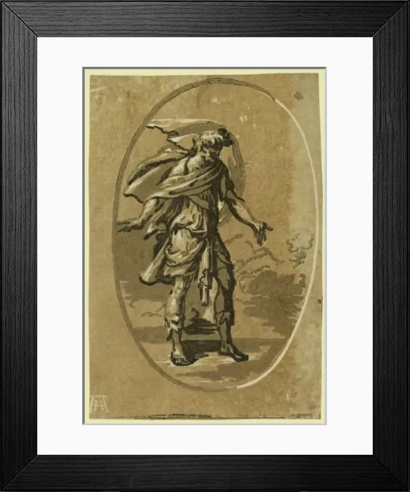 Framed Print : Surprise. Allegorical print showing, in an oval Framed Print : Surprise. Allegorical print showing, in an oval