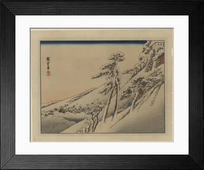 Framed Print : Pilgrims ascending snow-covered hillside toward temple at su Framed Print : Pilgrims ascending snow-covered hillside toward temple at su