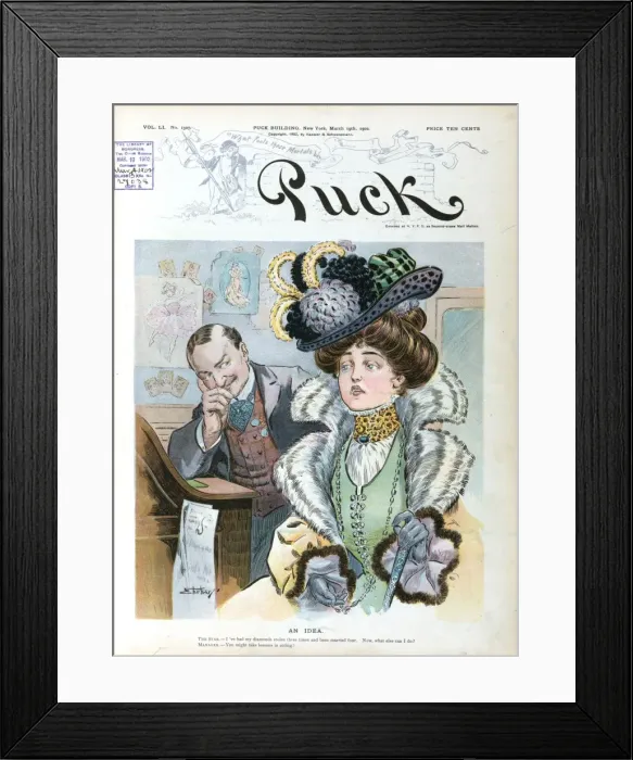 Framed Print : An idea. Illustration shows an actress and her manager sitting in an office Framed Print : An idea. Illustration shows an actress and her manager sitting in an office