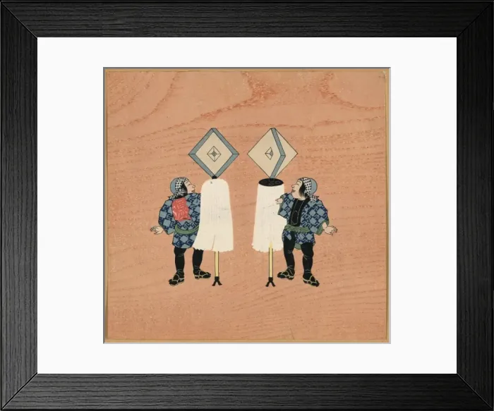Framed Print : Two firemen holding the standards of their companies Framed Print : Two firemen holding the standards of their companies
