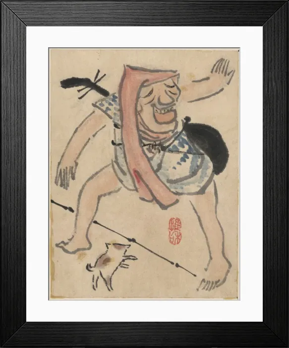 Framed Print : Caricature of musician or actor dancing, with a cat at his f Framed Print : Caricature of musician or actor dancing, with a cat at his f