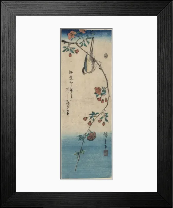 Framed Print : Small bird on a branch of Kaidozakura Framed Print : Small bird on a branch of Kaidozakura