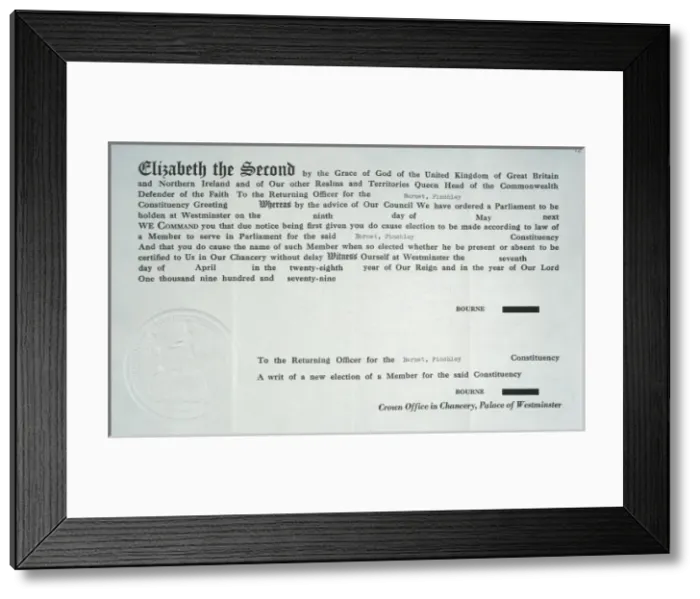 Framed Print : Margaret Thatcher return notice Framed Print : Margaret Thatcher return notice