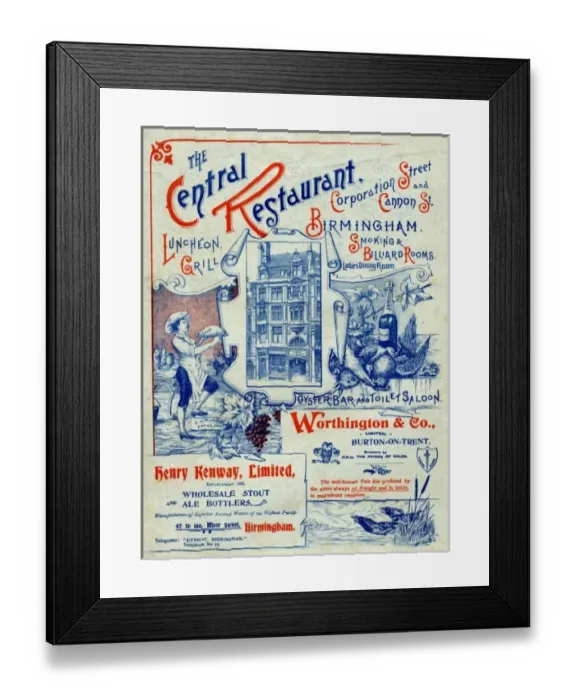 Framed Print : Central Restaurant advert Framed Print : Central Restaurant advert
