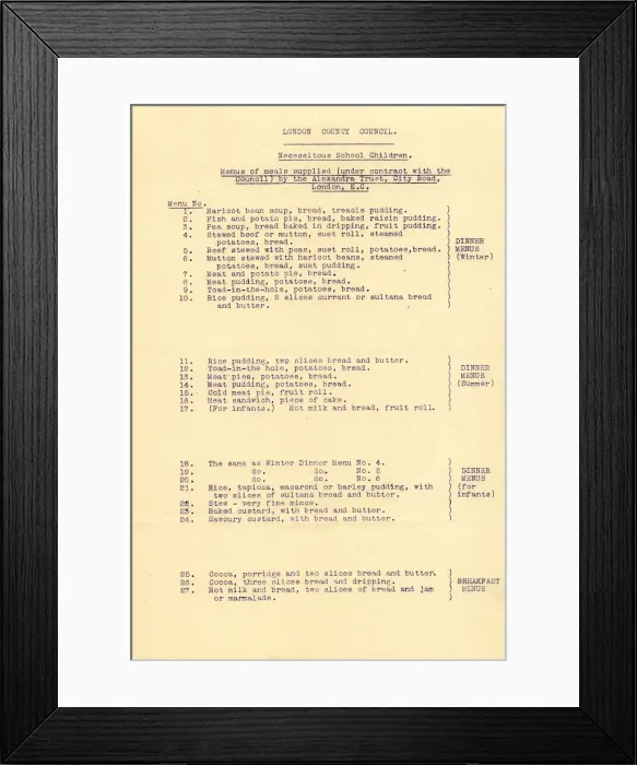 Framed Print : WWI school menu Framed Print : WWI school menu