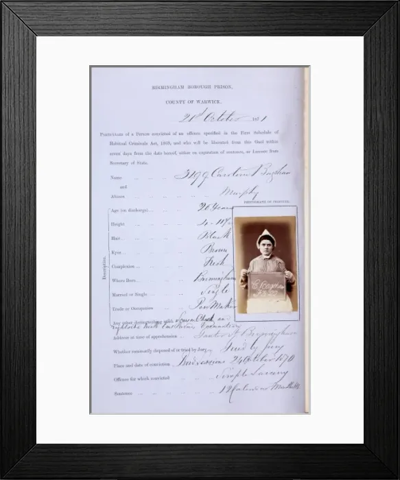 Framed Print : Prisoner mug shot 1873 Framed Print : Prisoner mug shot 1873