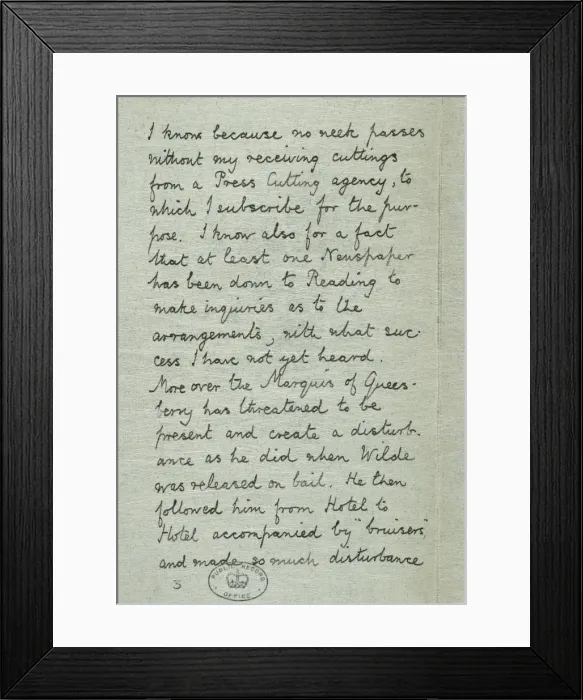 Framed Print : Oscar Wilde release letter Framed Print : Oscar Wilde release letter