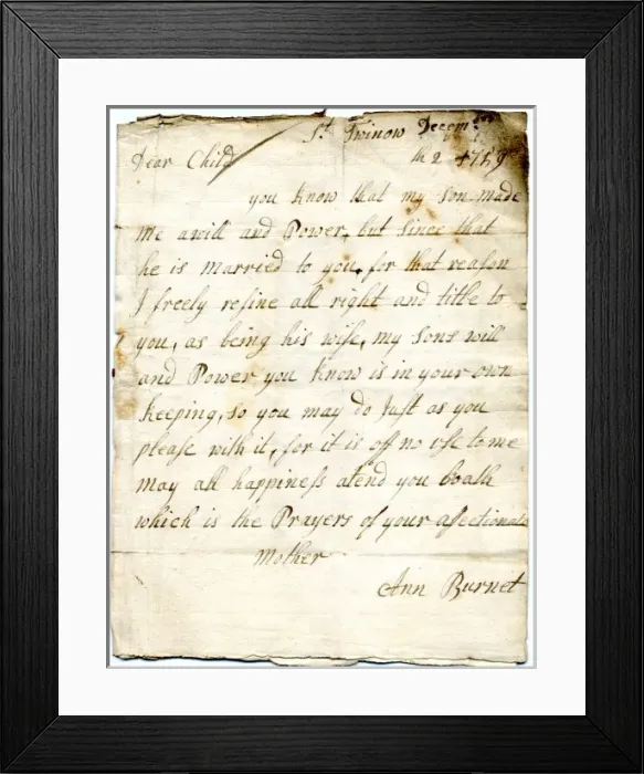 Framed Print : Letter from Ann Burnet Framed Print : Letter from Ann Burnet