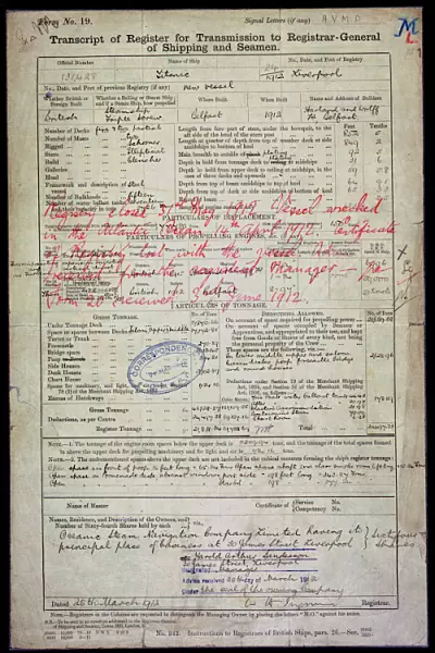 Titanic Shipwreck Registration