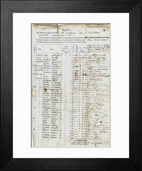 Framed Print : Pay list 1838 Framed Print : Pay list 1838