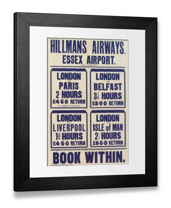 Framed Print : Hillmans Airways Essex Airport Poster Framed Print : Hillmans Airways Essex Airport Poster