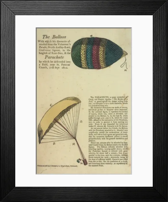 Framed Print : Garnerins balloon and parachute Framed Print : Garnerins balloon and parachute