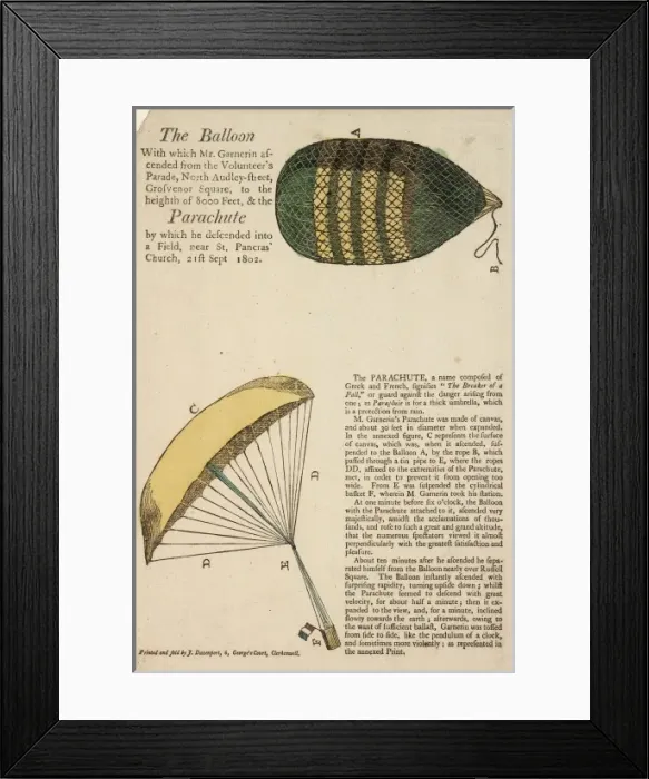 Framed Print : Garnerins balloon and parachute Framed Print : Garnerins balloon and parachute