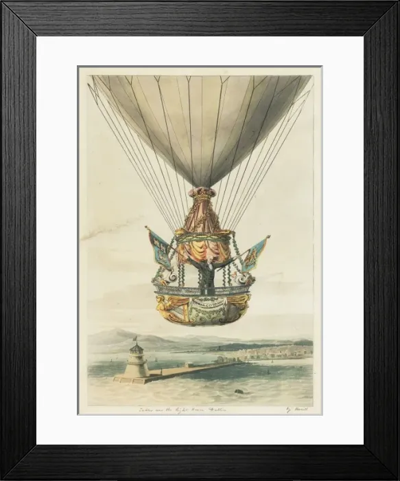 Framed Print : Sadler in balloon above Dublin, Ireland Framed Print : Sadler in balloon above Dublin, Ireland