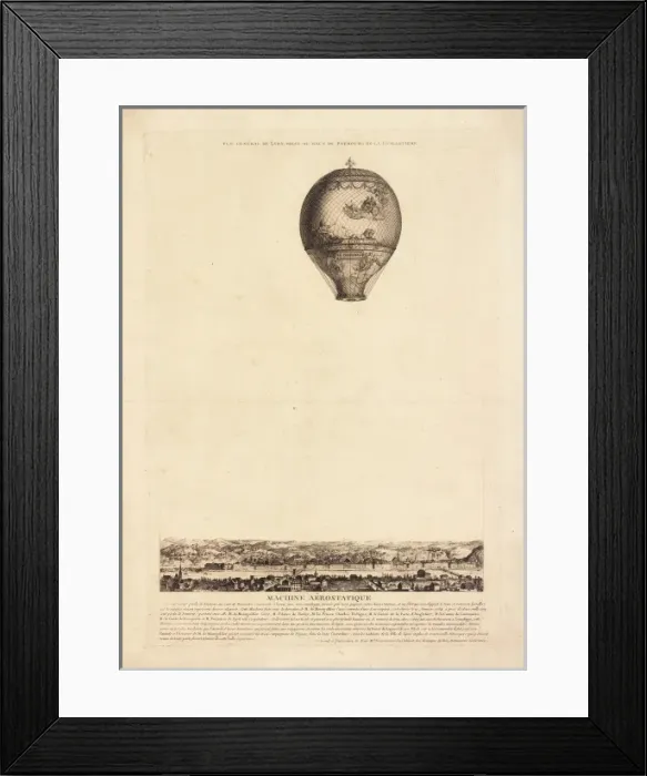 Framed Print : Montgolfier balloon in flight over Lyons, France Framed Print : Montgolfier balloon in flight over Lyons, France