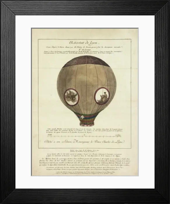 Framed Print : Montgolfier balloon, ascent over Lyons, France Framed Print : Montgolfier balloon, ascent over Lyons, France