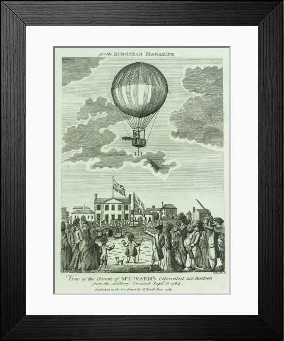 Framed Print : Balloon ascent of Lunardi, Artillery Ground Framed Print : Balloon ascent of Lunardi, Artillery Ground