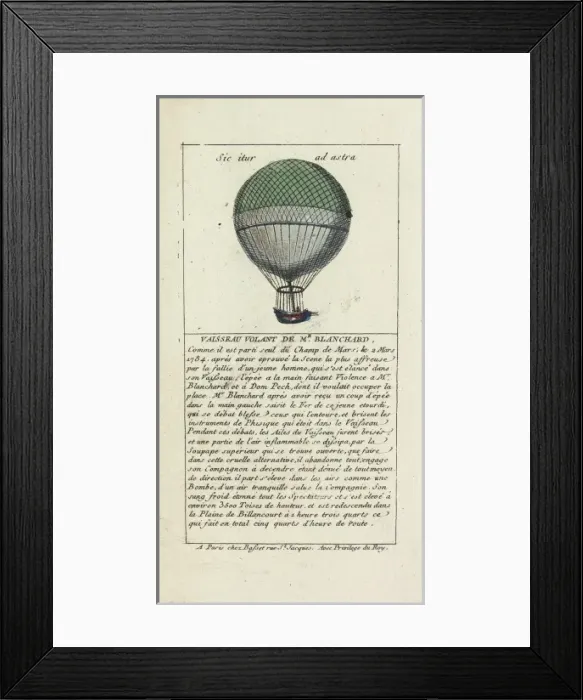 Framed Print : Balloon ascent by Blanchard, Champ de Mars, Paris Framed Print : Balloon ascent by Blanchard, Champ de Mars, Paris