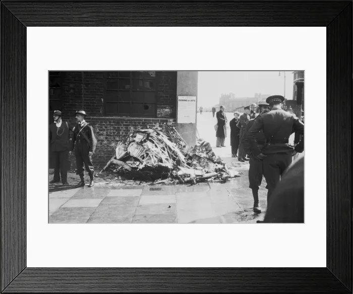Framed Print : Blitz in London -- wreckage of Hurricane fighter plane, WW2
