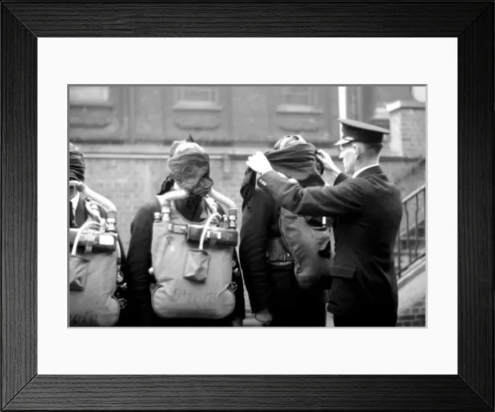 Framed Print : Blitz in London -- training in use of breathing apparatus Framed Print : Blitz in London -- training in use of breathing apparatus