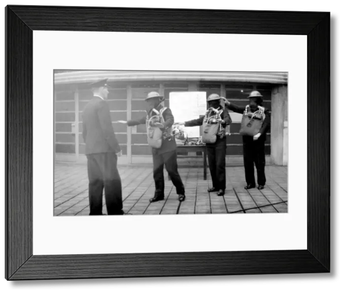 Framed Print : Blitz in London -- training in use of breathing apparatus Framed Print : Blitz in London -- training in use of breathing apparatus