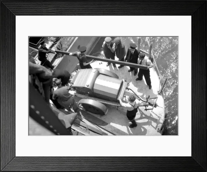Framed Print : NFS (London Region) Trailer pumps on bridge buttress, WW2 Framed Print : NFS (London Region) Trailer pumps on bridge buttress, WW2